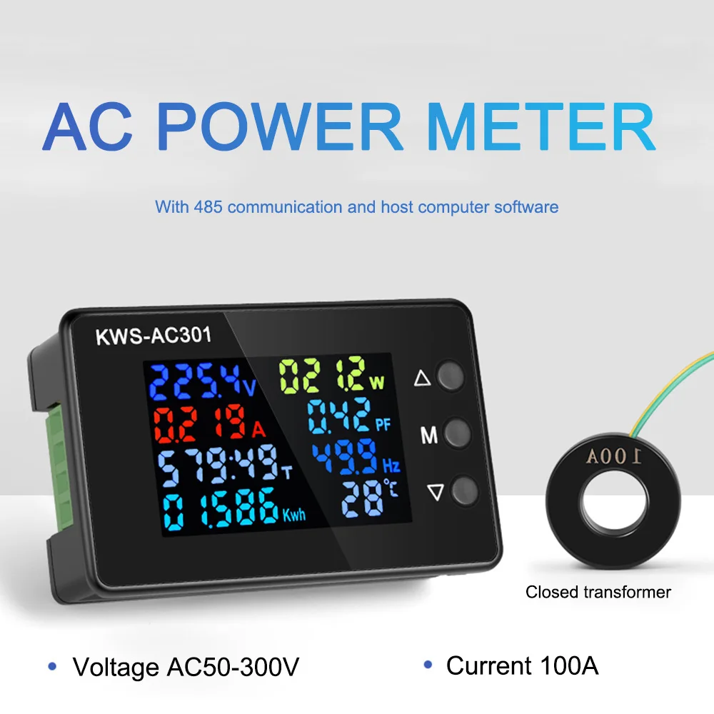 KWS-AC301 Wattmeter Power Meter Voltmeter AC 50-300V 50-60HZ LED AC Electricity Meter 0-20/100A Power Analyzer Detector Tools