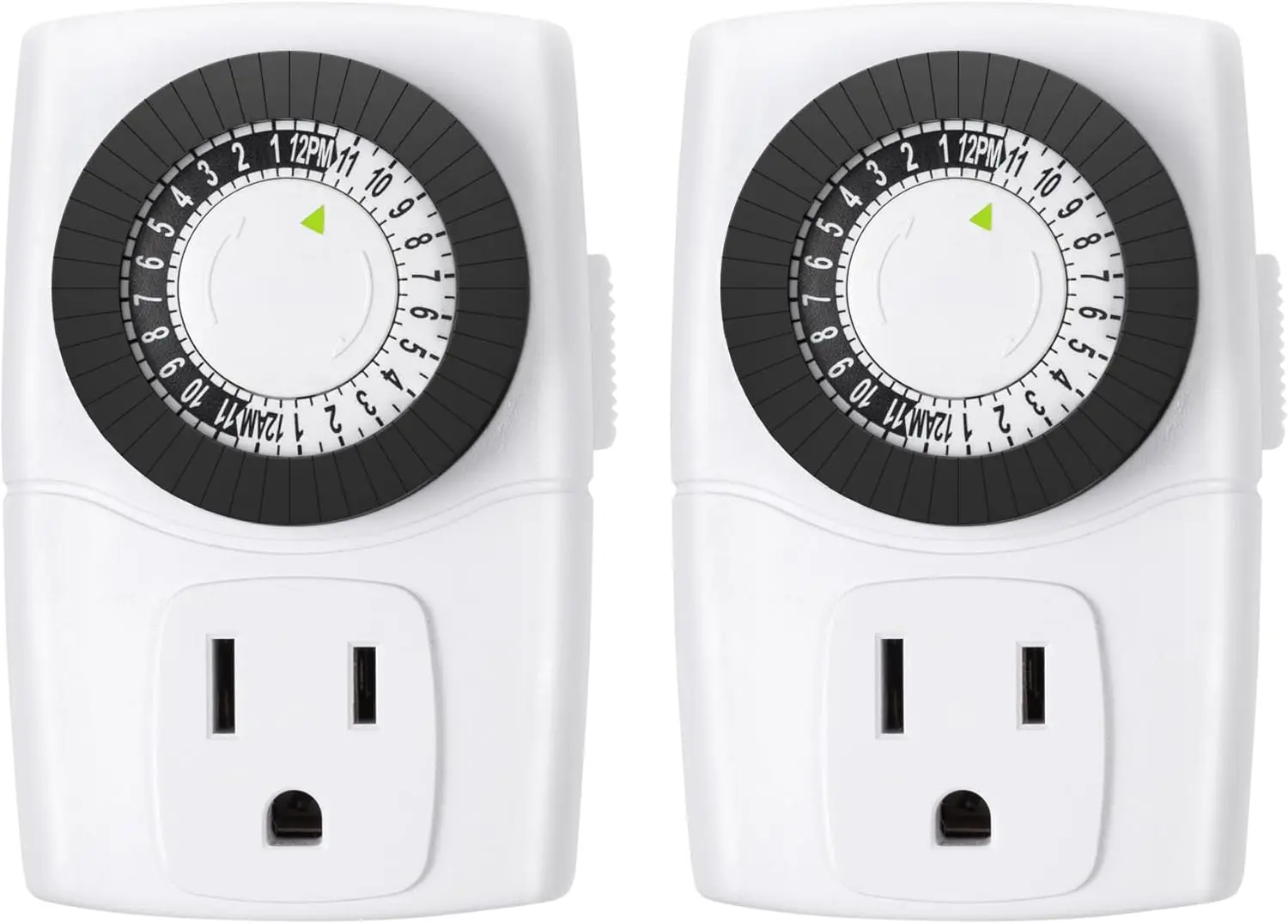 

Indoor Mini 24-Hour Mechanical Outlet Timer, 3-Prong, 2-Pack, Easy to Use, Energy Saving
