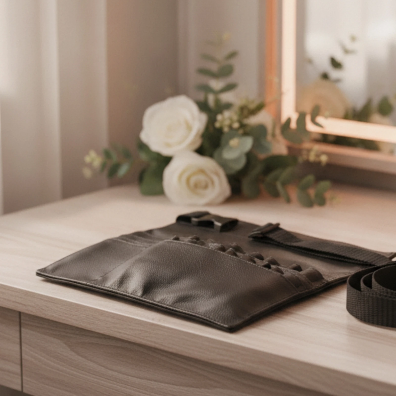 Makeup Waist Bag with Brush Pockets Handshands-Unencumbered Makeup Brush Waist Belt Cosmetic Holder with Belt Strap Professional