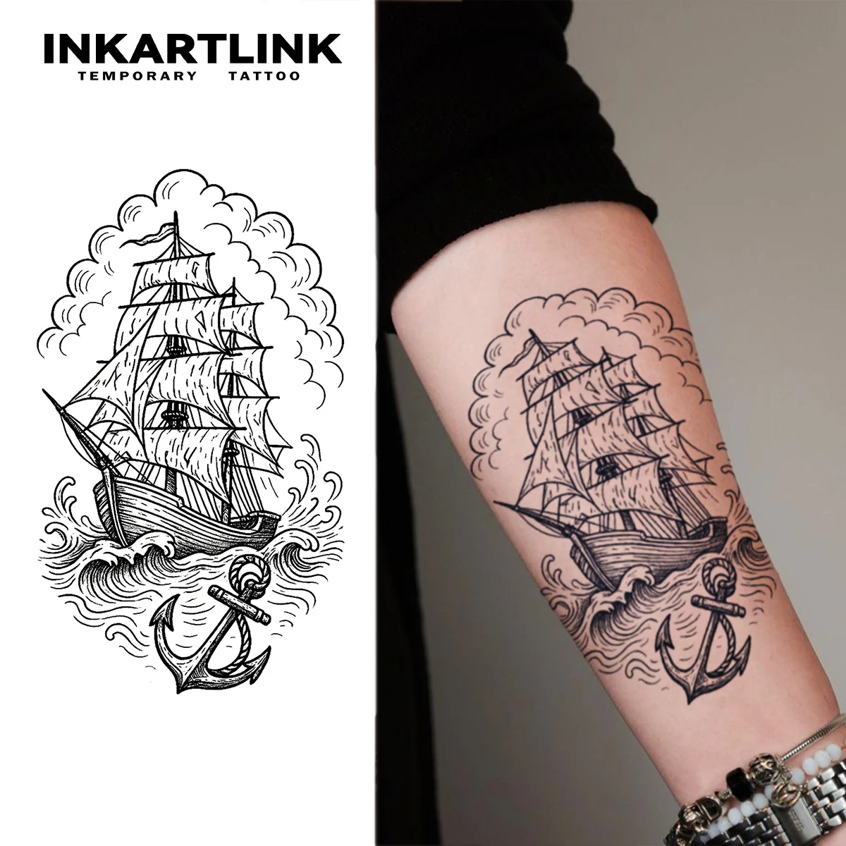 

INKARTLINK Sailing Anchor Juice Tattoo Patch Waterproof Continuous Color Rendering 1-2 Weeks Essential for Trendsetters