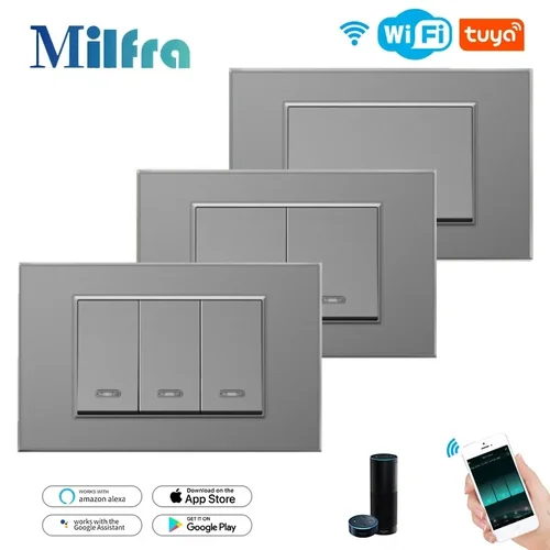 Imagen 1 del producto Milfra-interruptor inteligente Tuya Wifi/Zigbee, interruptor de encendido y apagado remoto, color gris claro, compatible con Control de voz, Alexa, Google Home, funciona con Homekit