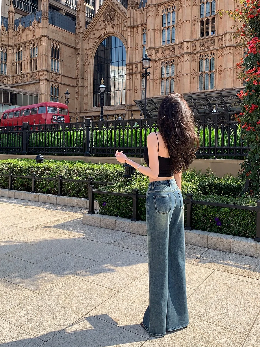 

Женские джинсы Achi из ультрамягкого хлопка, широкие, синие, свободного кроя, прямые, удобные, повседневные, с высокой талией