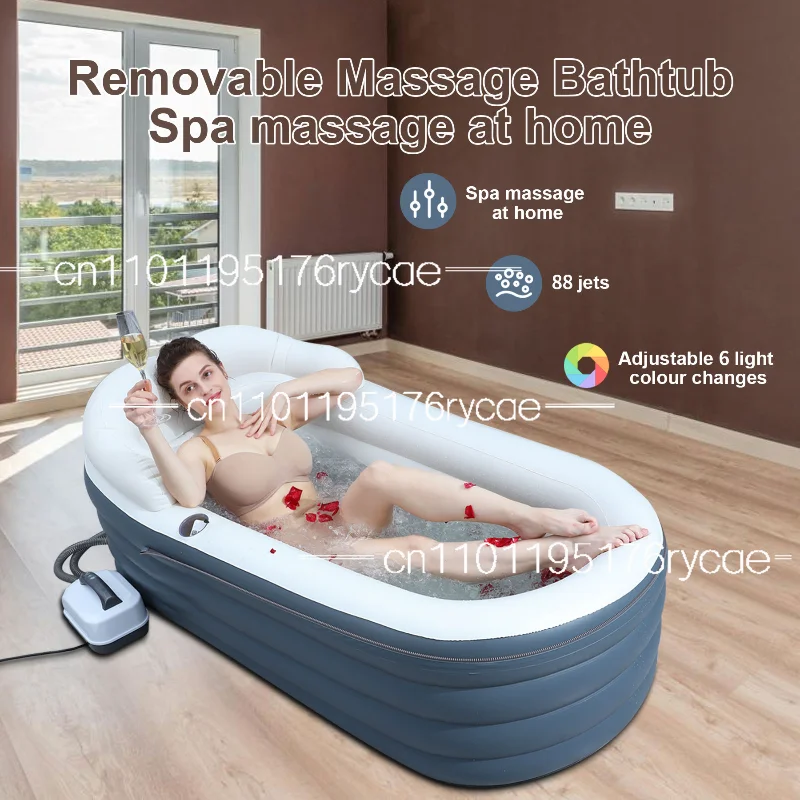 Inflatable bathtub with bubble massage pad, folding surf jacuzzi thickened and extended version with cushions