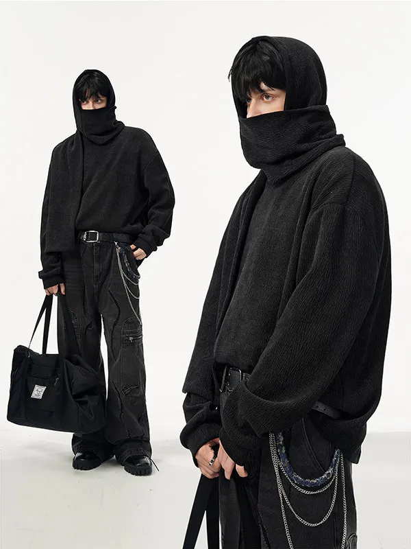 

Мужской свитер с капюшоном и встроенным шарфом, с длинным рукавом, осенне-зимний, свободный крой, универсальный, плотный, повседневный, модный, удобный