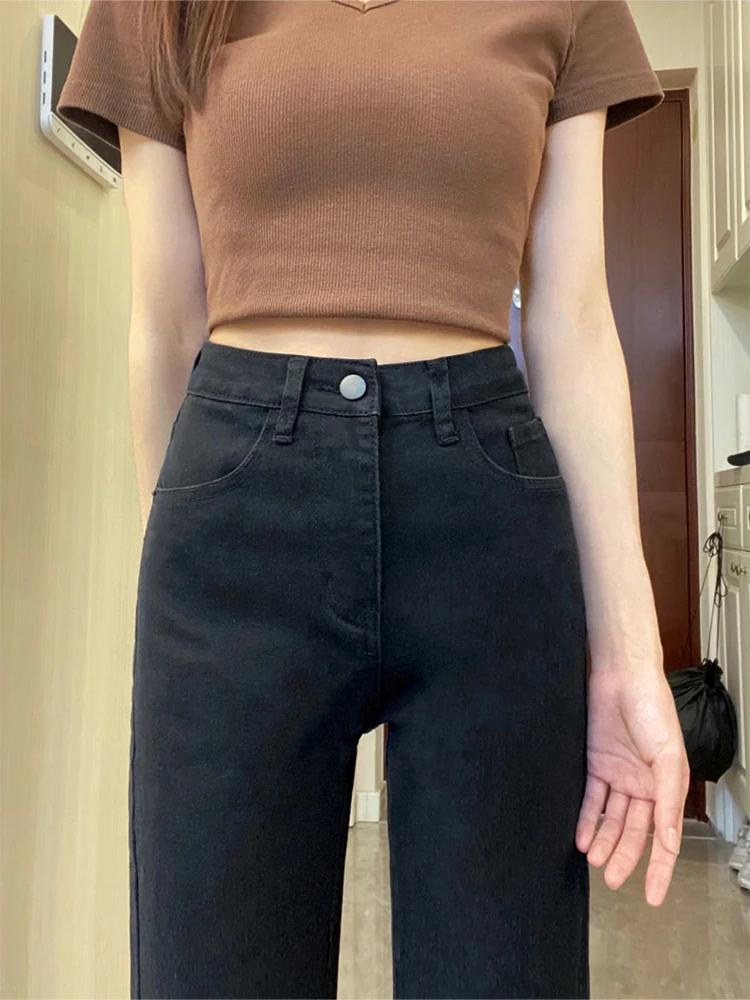 جينز نسائي عالي الخصر مستقيم الساق من بلا، موديل جديد للخريف والشتاء، نحيف وفضفاض، مقاس صغير ومقاس كبير، إصدار ضيق