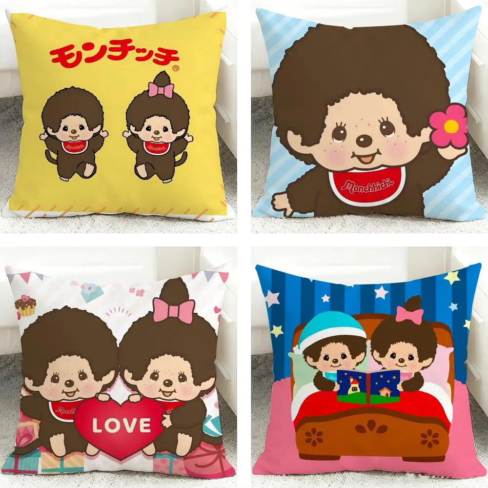 Character M-Monchhichi Cushion Cover Soft Short Plush Pillow Case Cushion Cover for Living Room Sofa Decor