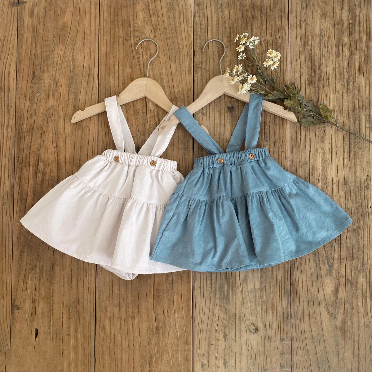 

2025 Summer New Baby Girl Sleeveless Sling Dress Solid Newborn Toddler Corduroy Casual Jumpsuit Infant Suspender Skirt 0-24M