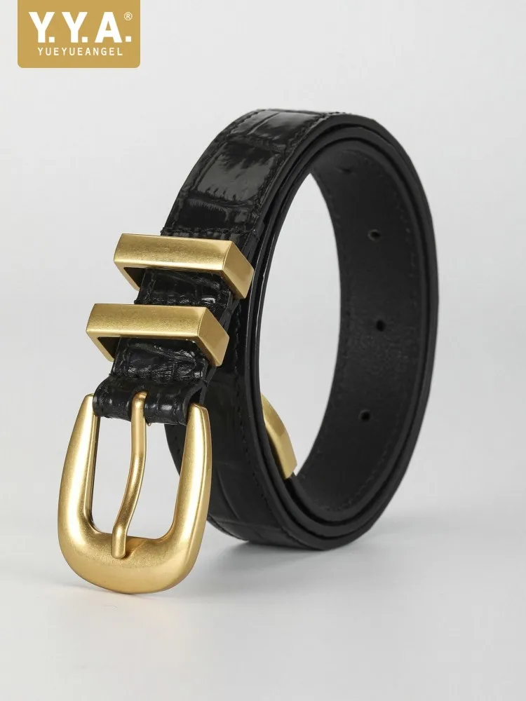 

Office Women Fashion Crocodile Skin Belts Wide 2.4cm Classic Needle Buckle Casual Versatile Genuine Leather Waistband For Pants