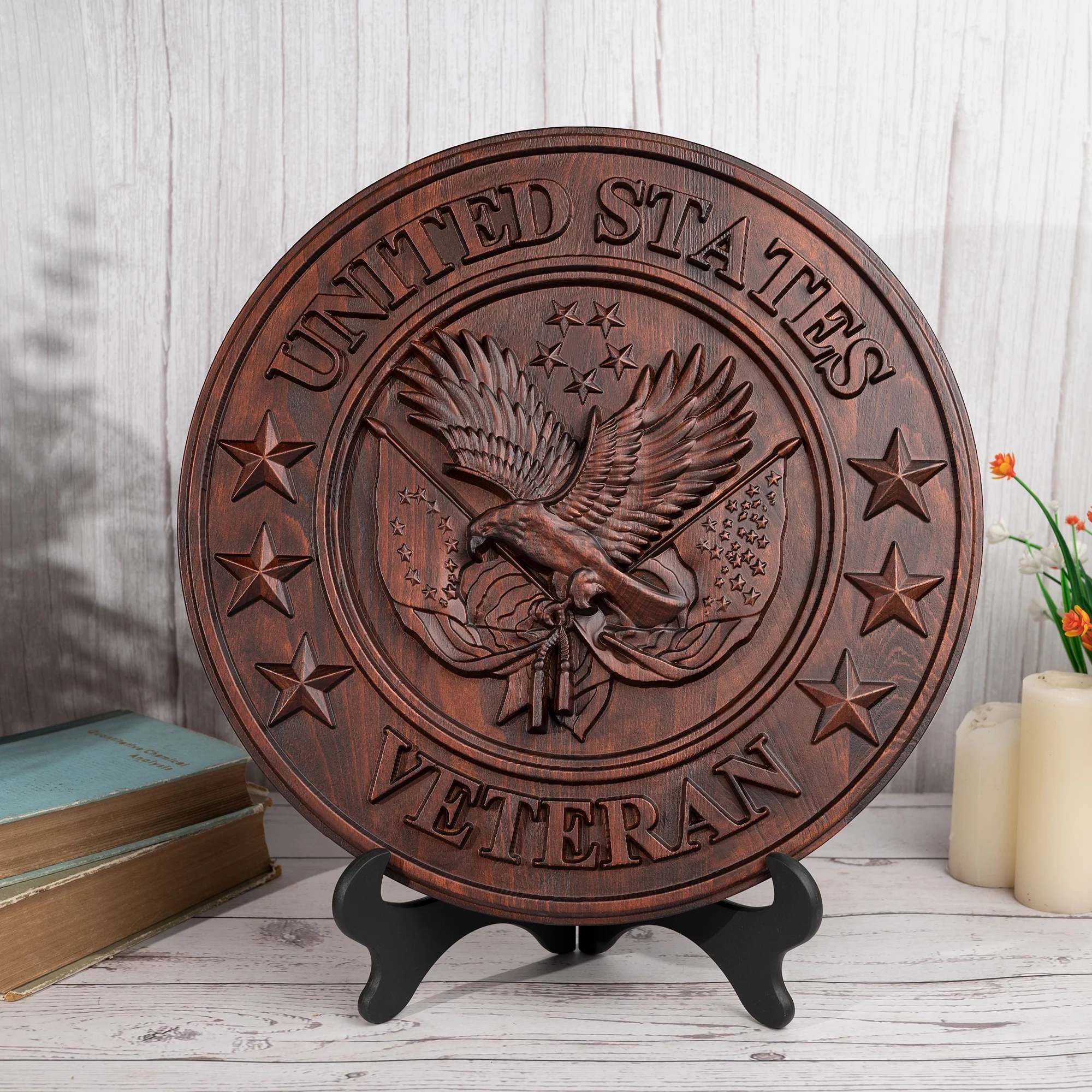 

3D Engraved US Army Veterans Plaque, American Flag Eagle Wall DecorHome Decor Statue and Sculpture, American Idol Patriotic Gift