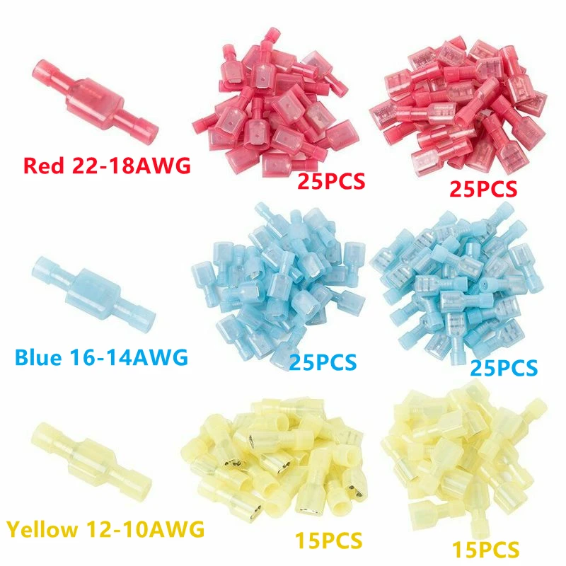 

130Pcs Female Fully Insulated Nylon Spade Cable Wire Male Electrical Crimp Terminals Connectors Splice Assorted Kit