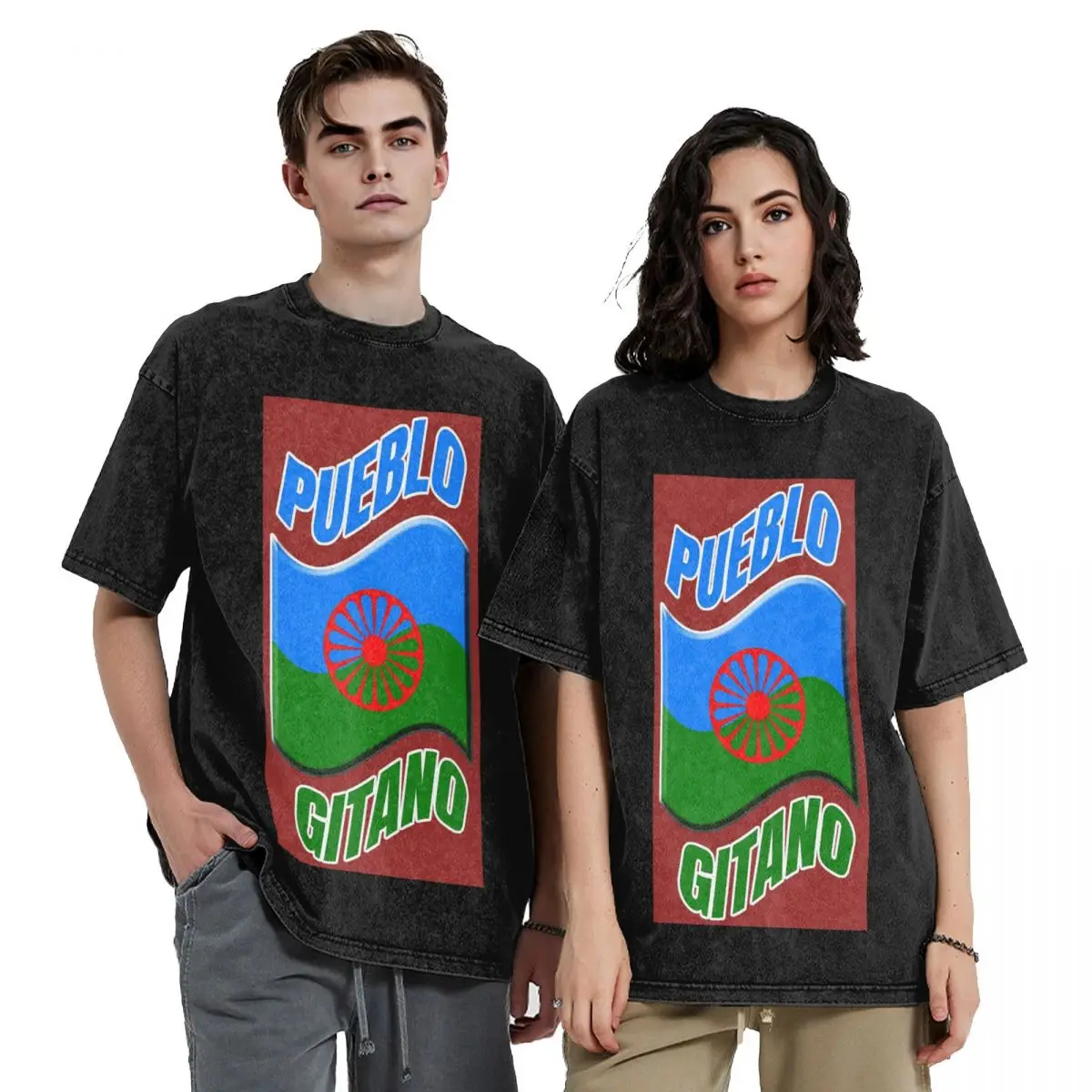 Camisetas de manga corta con diseño de bandera gitana, estilo hip hop, camisetas lavadas, ropa de calle, camiseta Harajuku para hombre y mujer