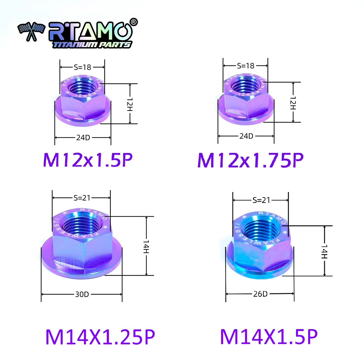RTAMO Titanmutter M5 M6 M8 M10 M12 M14 M16 M18 Komplettverkauf 4/6/10 Stück für Motorrad Fahrrad Auto modifiziert – Detail 2