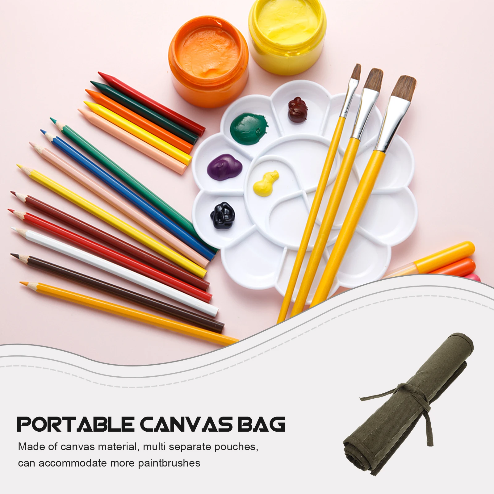 Pencil Case Storage Bag Canvas Pouch Paint Brushes Roll-up Pockets Holder Artist Large