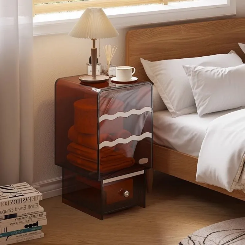 

Acrylic small apartment, bedroom bedside table, extremely narrow cabinet, locker, living room side cabinet, cream wind locker