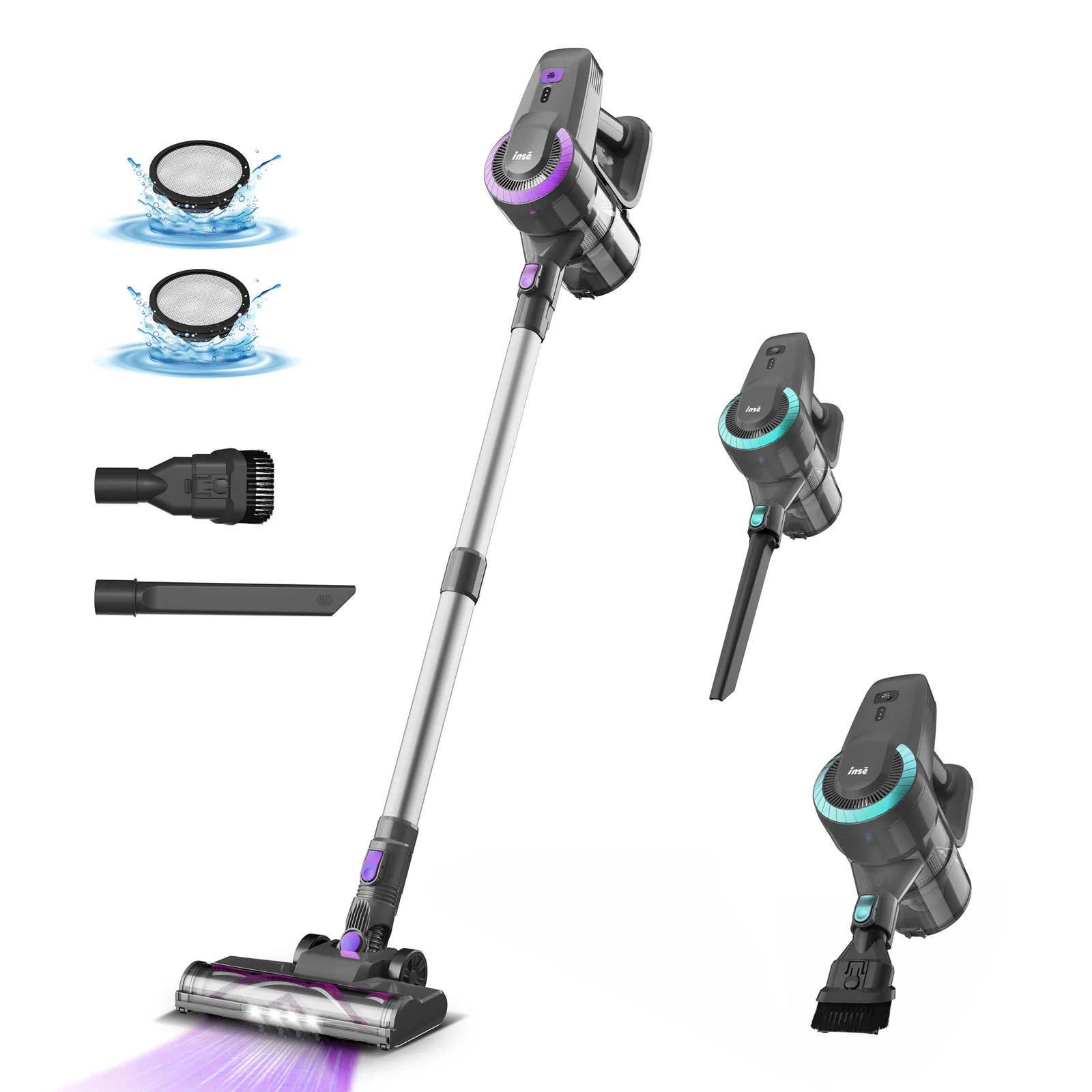 INSE N370 Cordless Vacuum Cleaner, 2200mAh Removable Battery Up to 40Mins Runtime, Stick Vac for Pet Hair Hard Floor Carpet