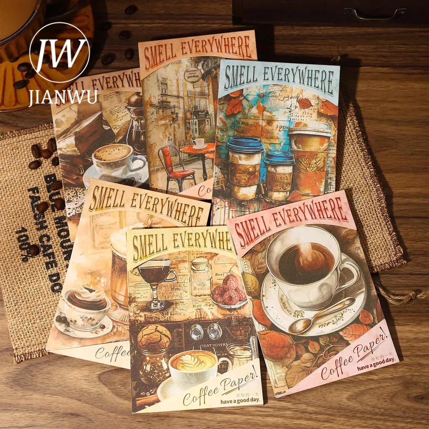 JIANWU Smell Everywhere Series Vintage Coffee Landscaping Collage Decor Material Paper Creative DIY Junk Journal Stationery