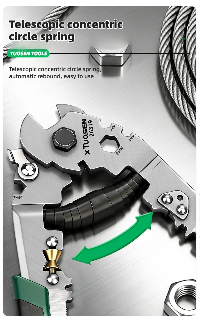 TUOSEN 8-Zoll-Seilschere aus Kohlenstoffstahl mit federbelastetem Griff zum Schneiden von Drahtseilen und Kabeln bis zu 6 mm Y5GB – Detail 5