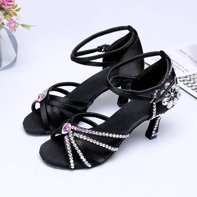 

Women Party Dance Shoes Girls Satin Shining Rhinestones Modern Waltz Tango Jazz Latin Shoes Woman Salsa High Heels Dance Wear