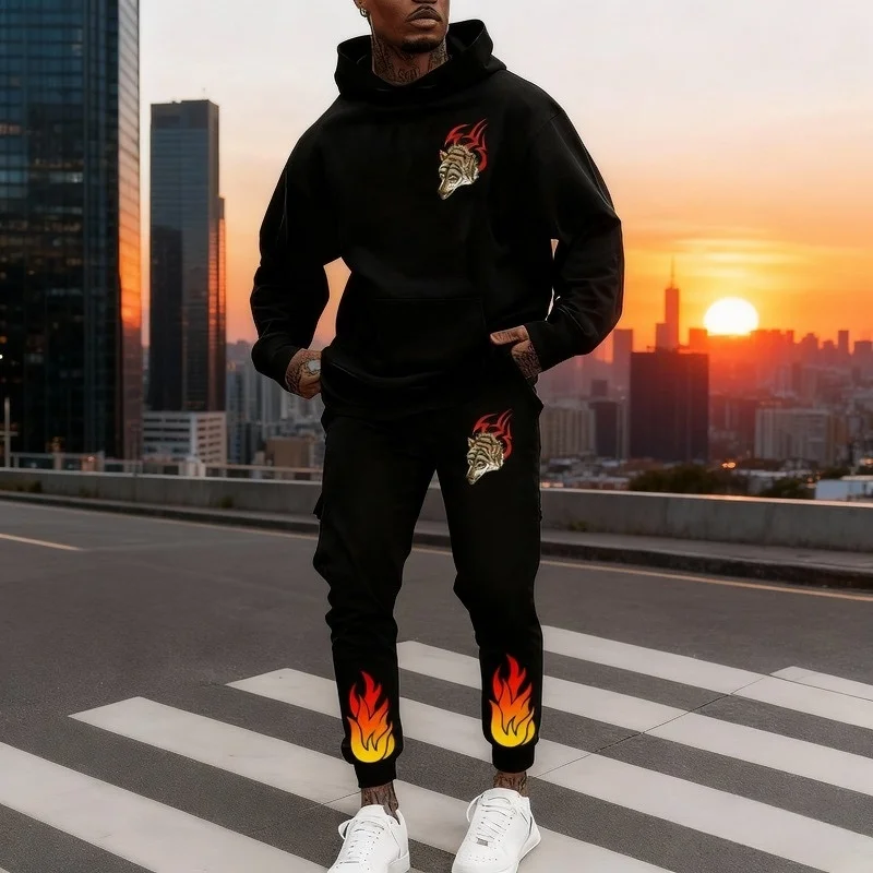 

Men's Trendy Graphic Hoodie Set - Breathable Athletic Pants 2-Piece Spring Soft Pocket Daily Outdoor Running Urban Streetwear