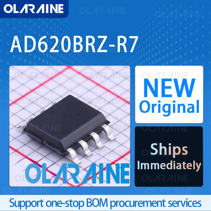 1/5/10Pcs AD620BRZ-R7 SOIC-8 original ic chip Instrumentation amplifiers RoHS 1 Channel SR - 1.2 V/us Ib - 1 nA Vos -50 uV