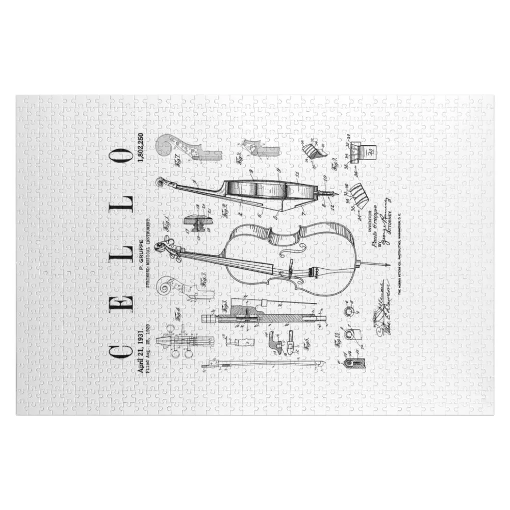 

Cello Vintage Patent Cellist Drawing Print Jigsaw Puzzle Iq Personalized Child Gift Puzzle