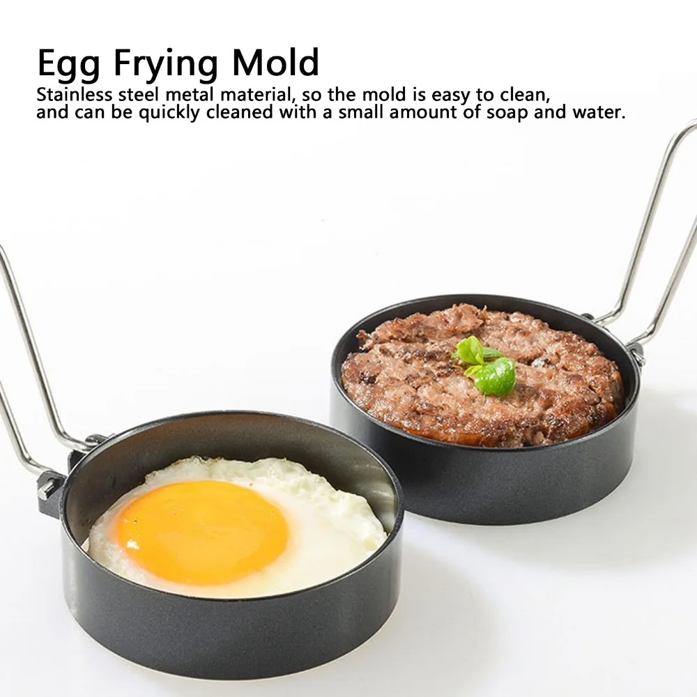 New Stainless Steel Egg Ring Mold Foldable Nonstick Coating Omelette Mold Round With Handle Burger Shaper Kitchen Cooking