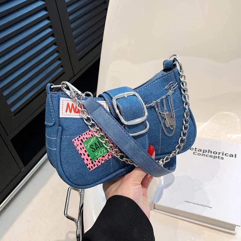 

Luxury Band Denim Hobos Shoulder Crossbody Bag for Women Handbag and Purse 2023 New Ladies Trendy Messenger Bag High Quality