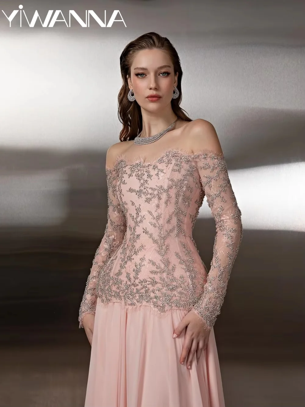

Silver Beaded Corset Evening Dress A-line Off Shoulder Chiffon Long Mother Of The Bride Dresses Customized Elegant Party Gowns