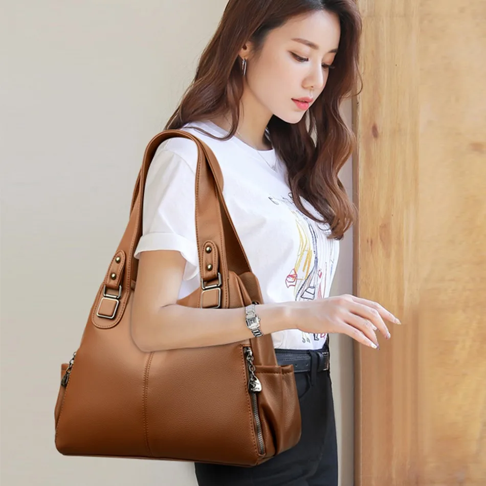 Genuine Soft Leather Handbags for Women Casual Shoulder Tote Bag Luxury Designer Ladies Large Capacity Purse Bags Sac A Main Hot