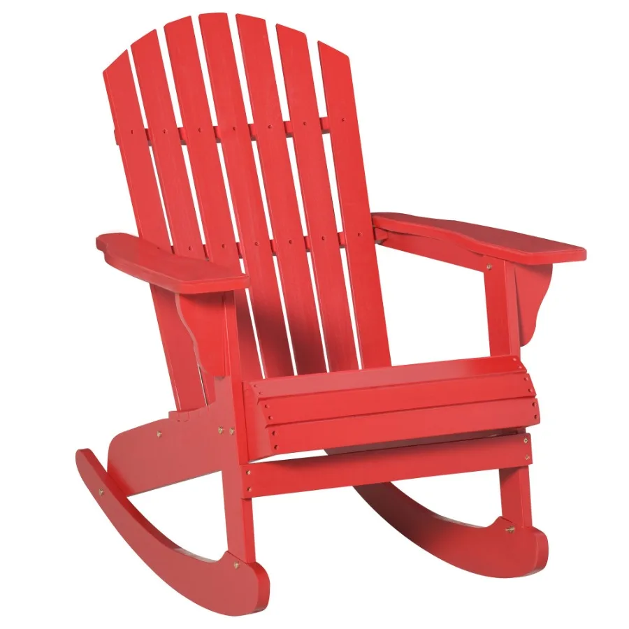 

Красное кресло-качалка Adirondack с решетчатым деревянным дизайном, эргономичные подлокотники с разбитой спинкой, классический деревенский стиль для патио, красный