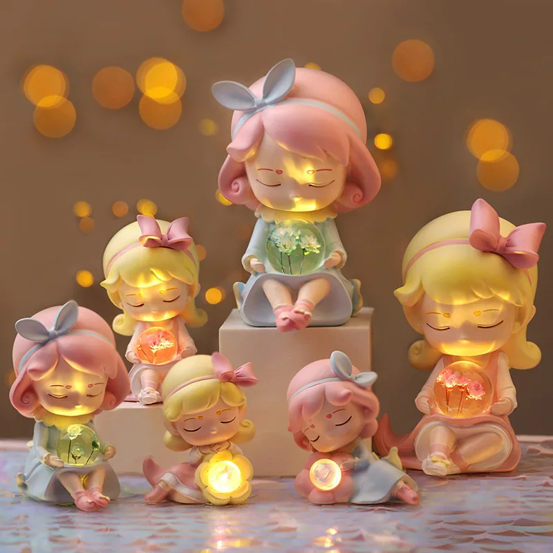 

Girl Night Light Resin Statue Cute Miniatures Ornament Room Decor Desktop Ornament Kawaii Home Decor Figurines Christmas Gift