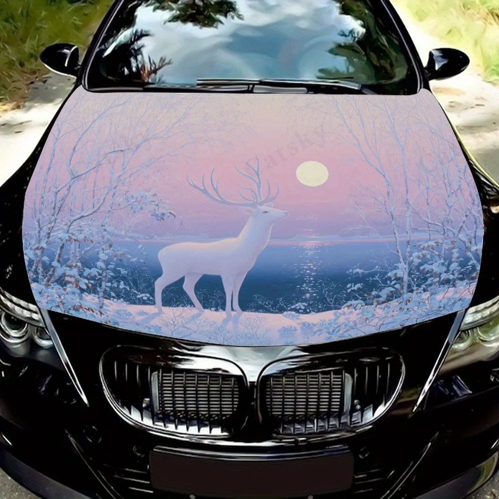 

Winter Snow White Deer Car Hood Sticker, Waterproof, Easy To Remove, Durable Car Parts, Suitable For Car Hood Decoration, Gifts