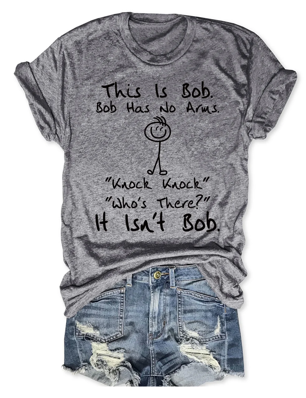 This Is Bob Bob Has No Arms It Is Not Bob Slogan Women T-shirt Cute Cartoon Little Stick Figures Print Summer Travel Casual Tee