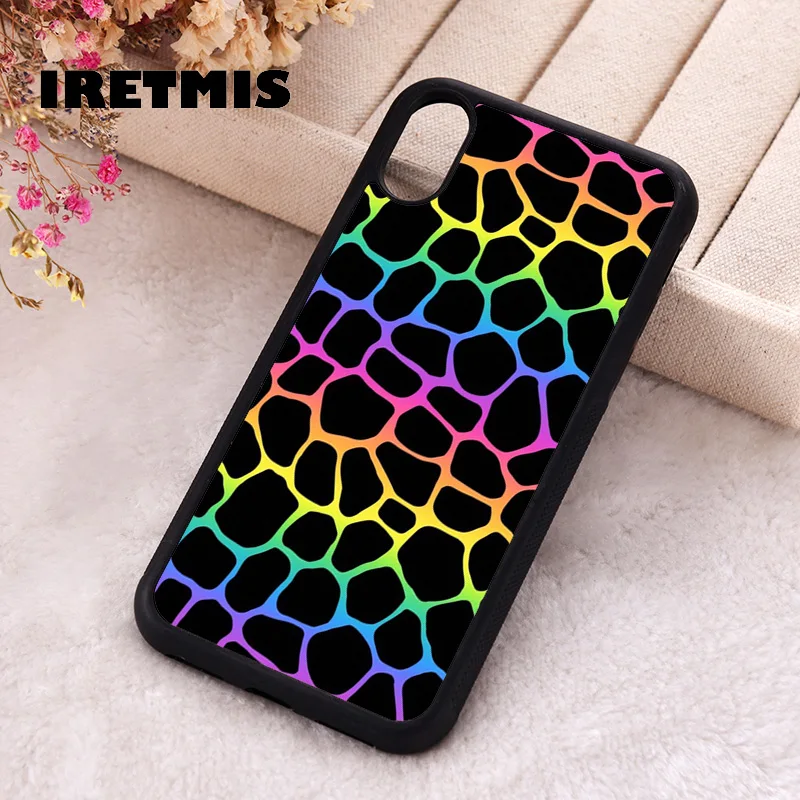 Iretmis Phone Cover Case For iPhone X XS Max XR 11 12 13 PRO MINI 14 15 16 Plus Rubber Silicone RAINBOW REPTILE SCALES PATTERN