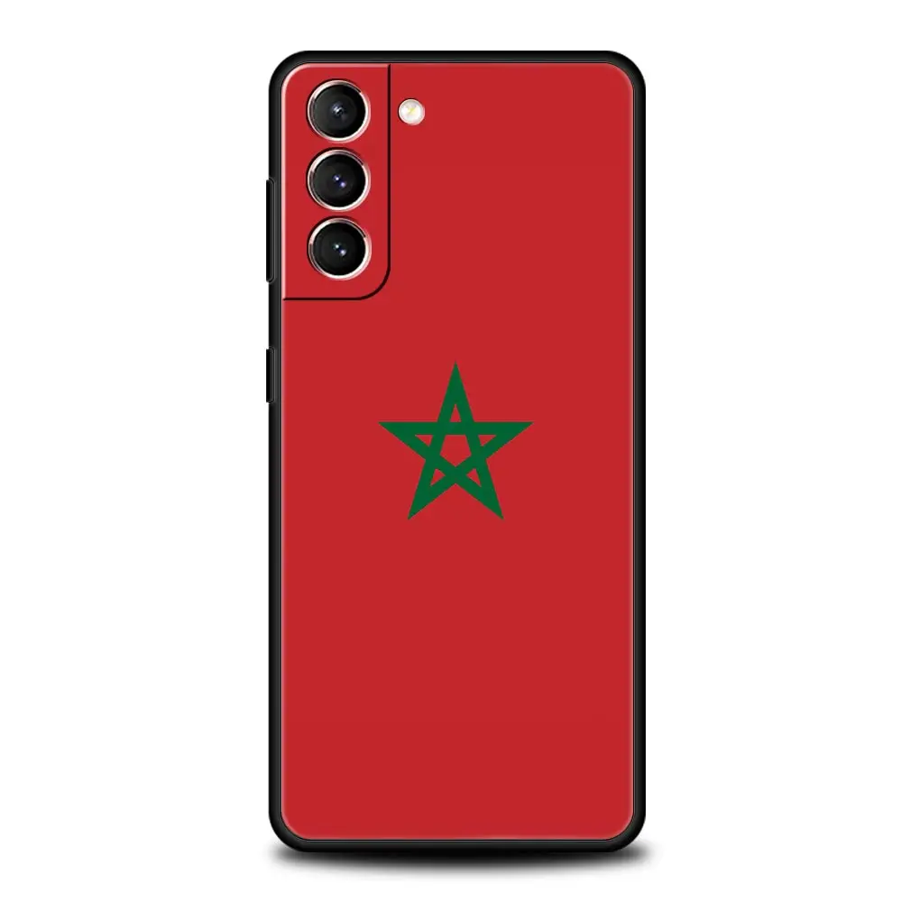 Morocco Flag Passport Phone Case For Samsung Galaxy S23 S22 S21 Ultra S20 FE 5G S10 S9 S24 Plus S10E Cover Black Silicone Shell