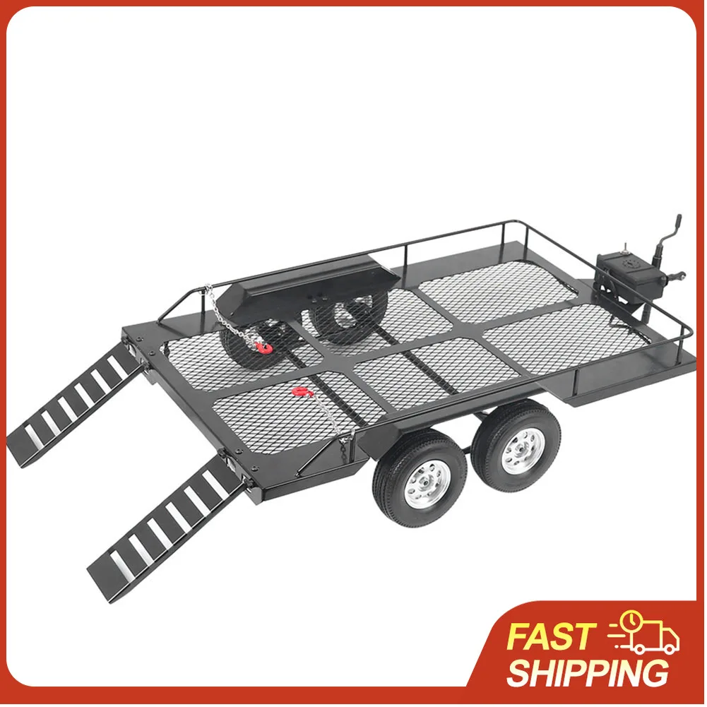 

Металлический прицеп для внедорожной машины 1/10 с четырьмя шинами, совместимый с RC4WD, аксессуар для радиоуправляемых машин 1/10, прицеп для радиоуправляемых машин, внедорожный прицеп для радиоуправляемых машин