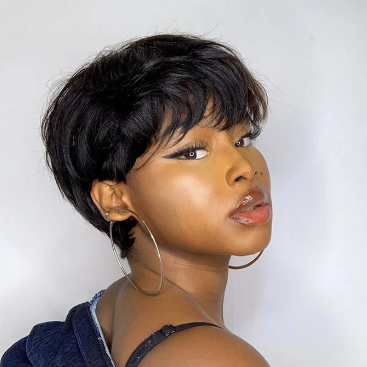 Short Human Hair Wigs Pixie Cut Straight perruque bresillienne for Black Women Full Machine Made Wigs With Bangs Cheap Wig