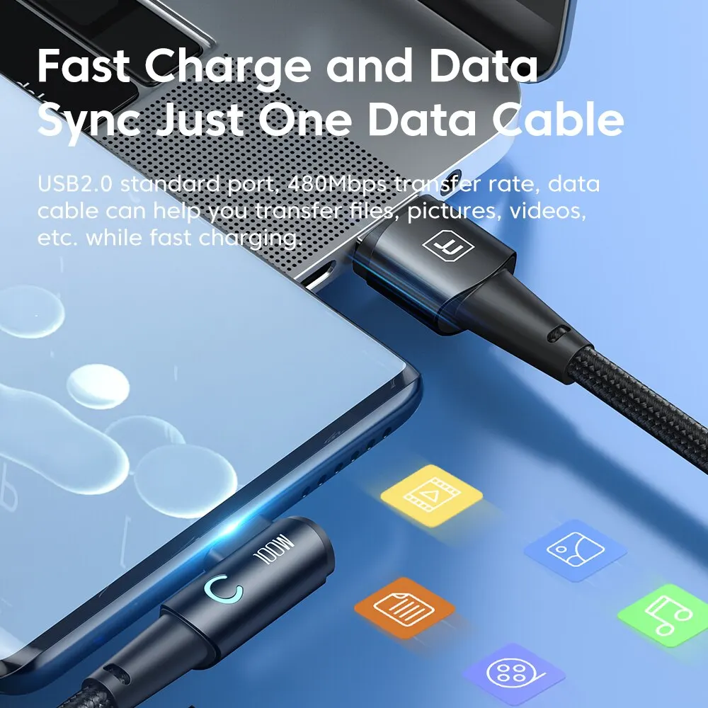 Toocki 6A USB C Cable 90 Degree For OPPO 100W Fast Charging Cord For Honor Huawei Oneplus Realme Charger Data Wire