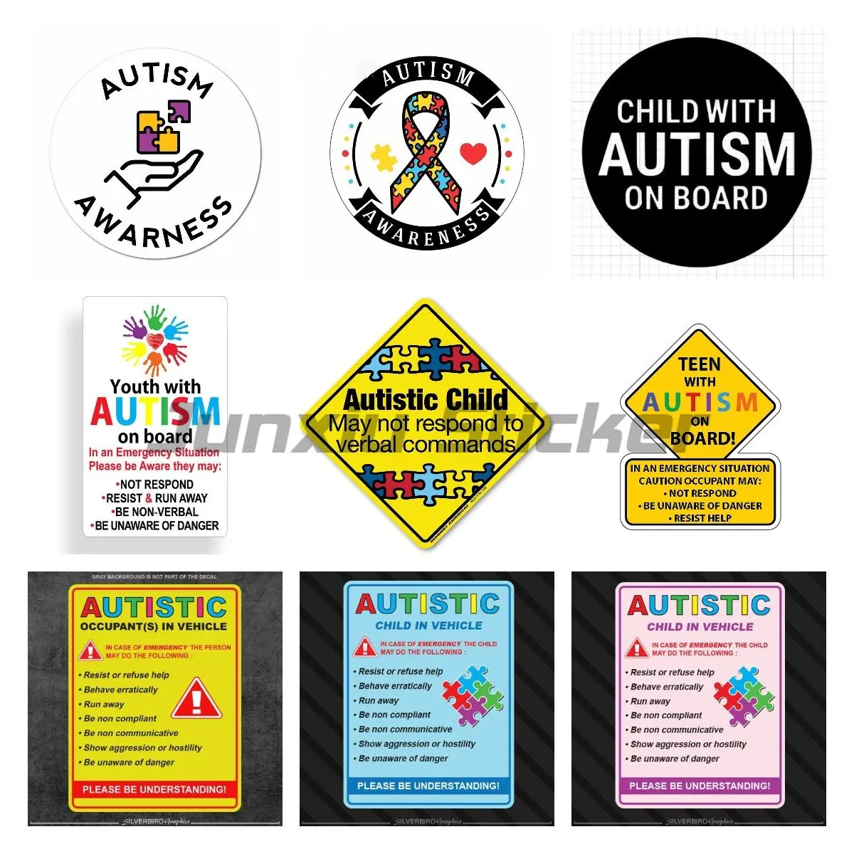 

Autistic Children Emergency Warning Sticker Self Adhesive Exterior Accessories Easy Install Auto Signs Vehicle Door Window