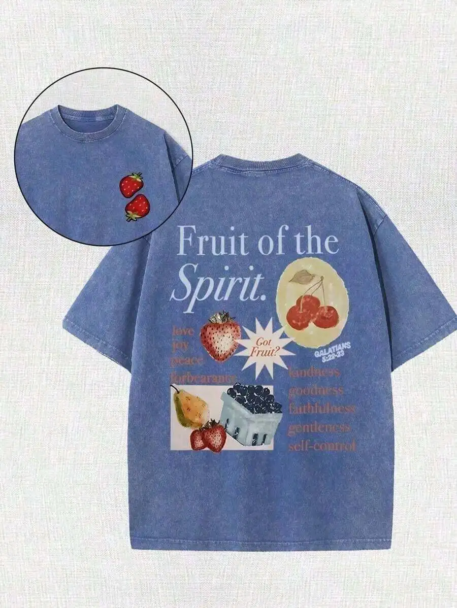 Cute Y2k Fruit of Spirit T-Shirts for Women  Christian Streetwear Tops Retro Bible Verse Shirt Casual Women Short Sleeve Tee