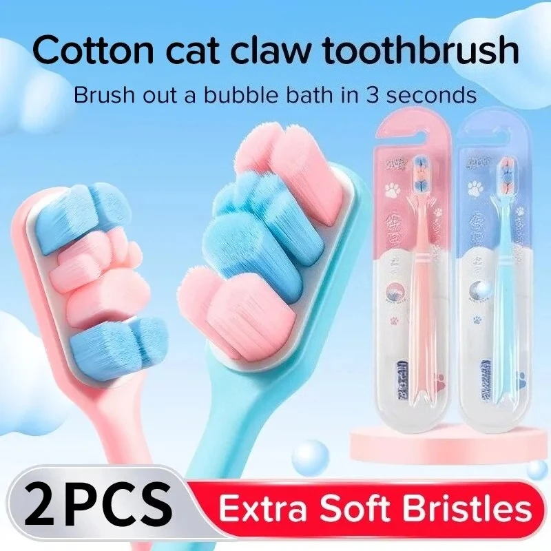 

2pcs Cat Claw Extra Soft Bristles Toothbrush Couple Adult Soft Hair Toothbrush Family Set