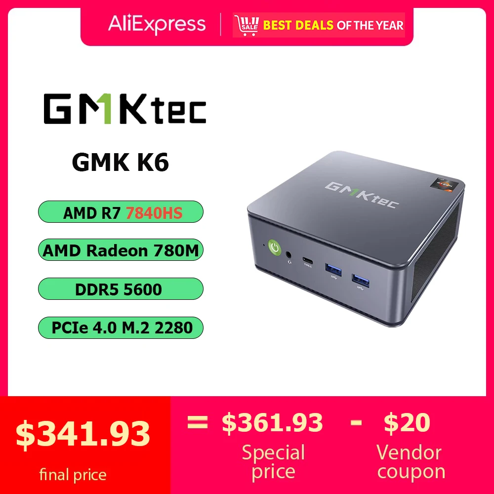 GMKtec K6 سطح المكتب AMD R7 7840HS كمبيوتر صغير للألعاب 8-core 16-thread 16/32GB DDR5 512GB/1 تيرا بايت SSD كمبيوتر كمبيوتر صغير كمبيوتر ألعاب