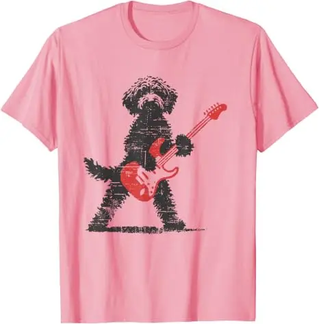 Lustiges Rock-Goldendoodle-Hund-T-Shirt mit Gitarre für Musikliebhaber, Y2K Punk Streetwear, Neuheit Geschenk Grafik-Bekleidung – Detail 3