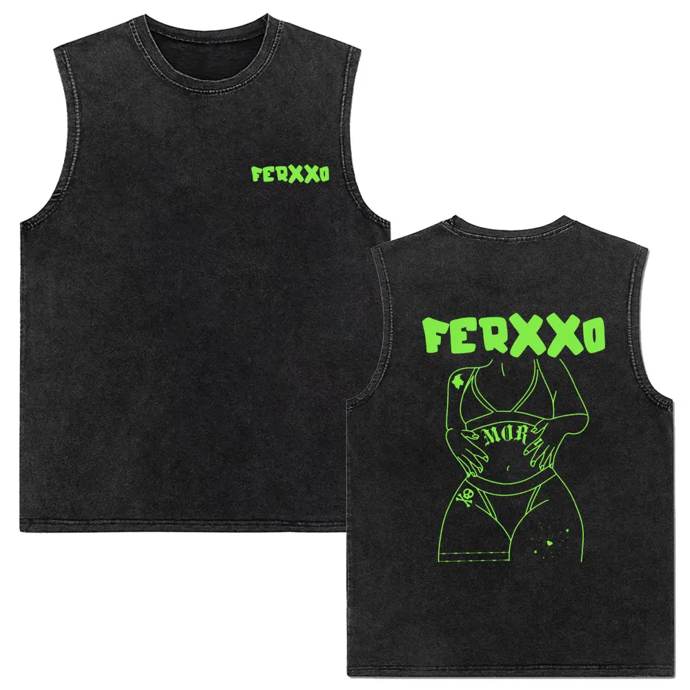 Washed Vintage Tank Tops Feid Ferxxo Graphic Print Tshirt Male Hip Hop Fashion Vest T Shirts Men Oversized Sleeveless T-shirts