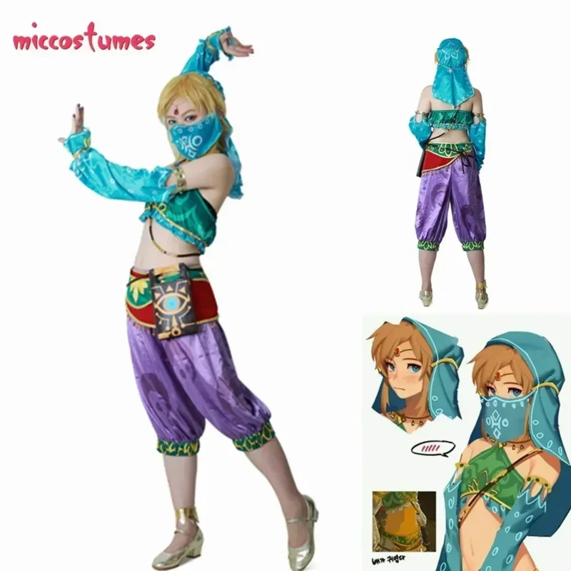 Miccostumes Kobiecy strój Link Kostium Cosplay Fullset dla kobiet Halloween Pustynia Kostium Cosplay