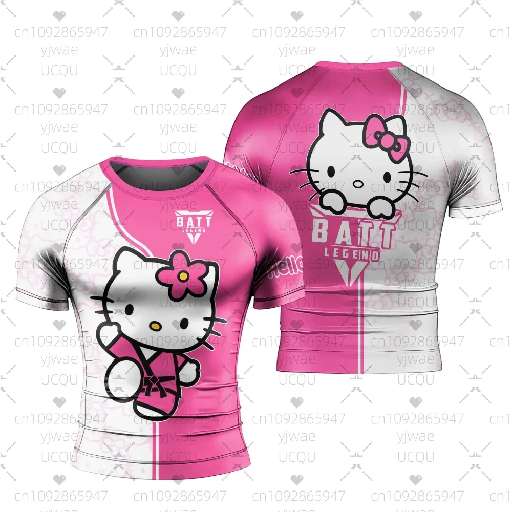 2025 الصيف الرجال مرحبا كيتي رياضة س الرقبة قصيرة الأكمام الرجال القتال Jujutsu التدريب التجفيف السريع رياضة تي شيرت الرجال الملابس #1