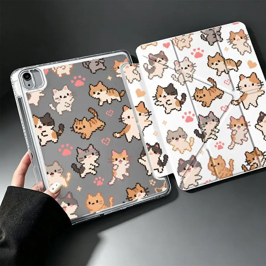 Cartoon Cat With Pen Slot Cover Tablet Case For iPad Pro 13 2025 2026 9th Mini 7 6 5 11th Air 8 M2 M3 3 10th Gen 12th