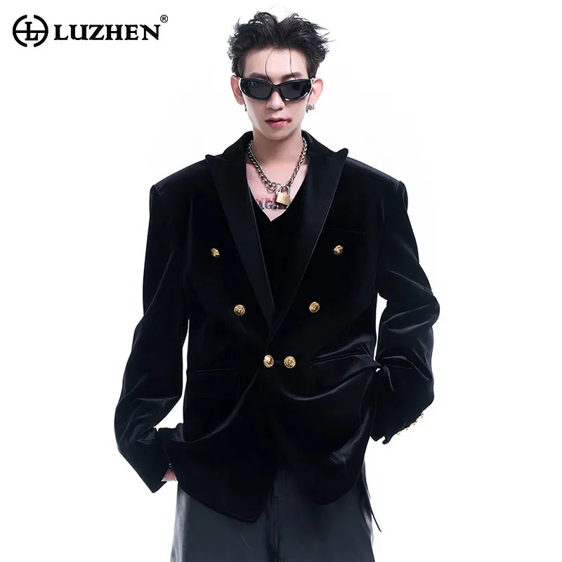 

LUZHEN Suit Jacket Velvet Shoulder Pads Luxury Casual Trendy Autumn Thermal Personalized Handsome Blazers Original Male LZ5090