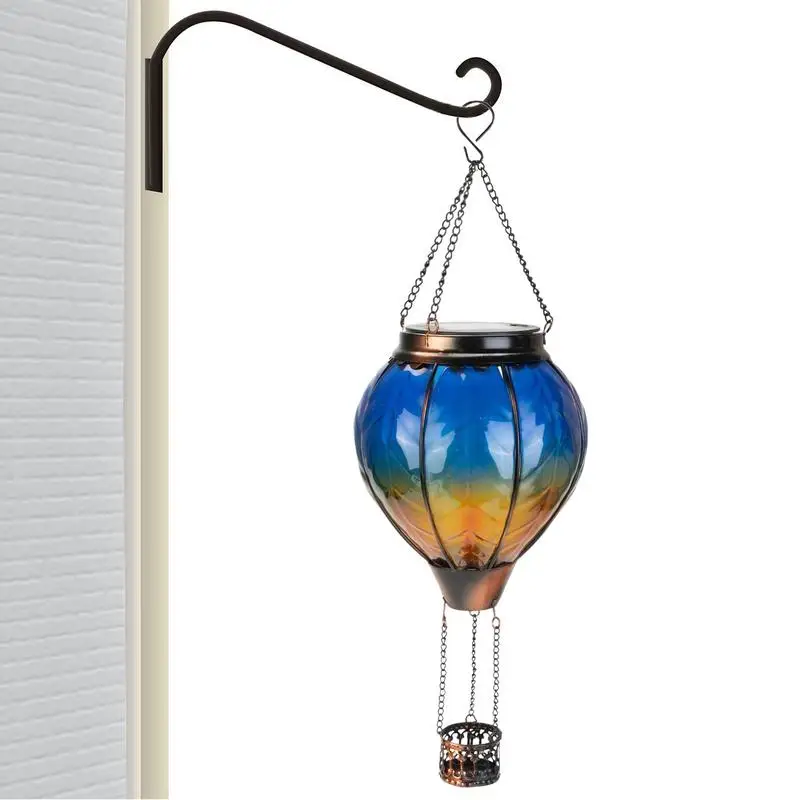 

Hot Air Balloon Solar Lantern Blue Hot Air Balloon Garden Lamp with Flame Farmhouse Decoration Decorative Glass Solar Lanterns