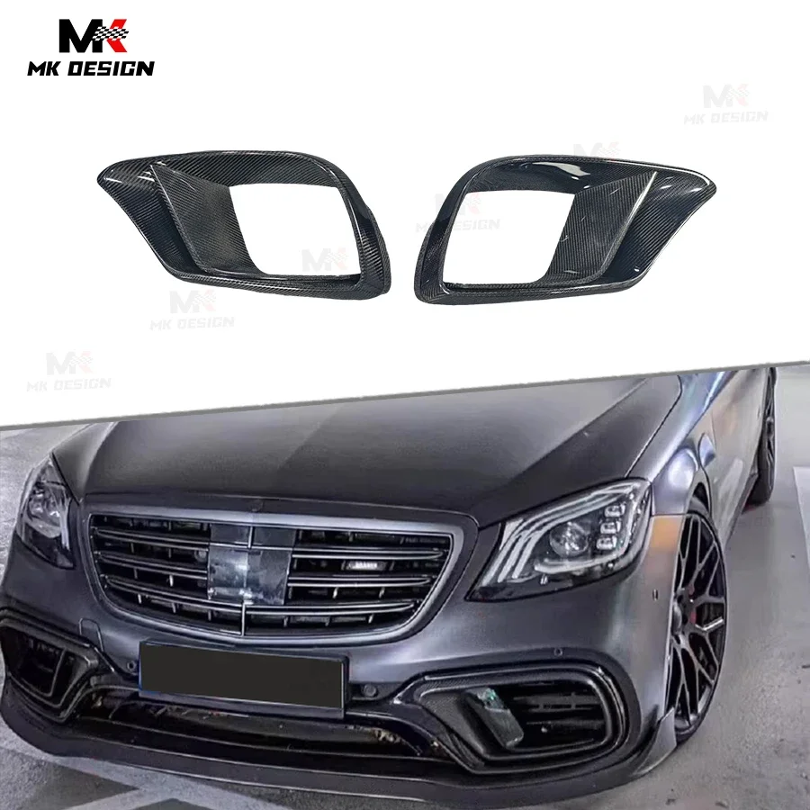 Carbon Fiber Front Bumper Fog Lamp Cover for Mercedes-Benz S Class W222 S63 S65 2018+ Front Air Intakes Trim Car Accessories